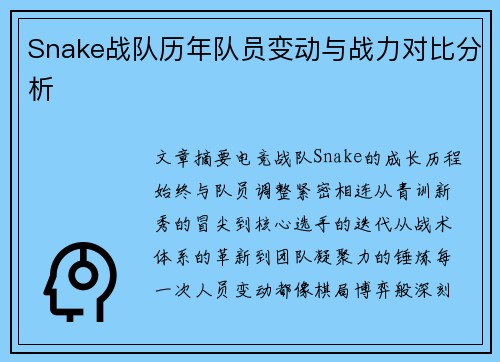 Snake战队历年队员变动与战力对比分析